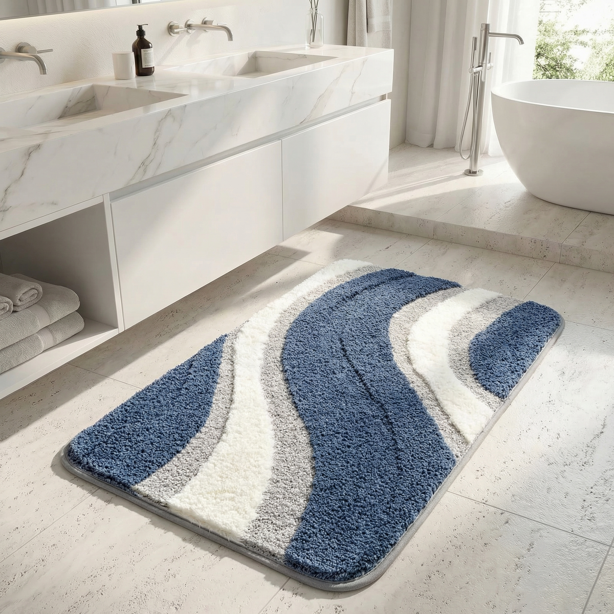 Textured Weave Bath Rug - Blue