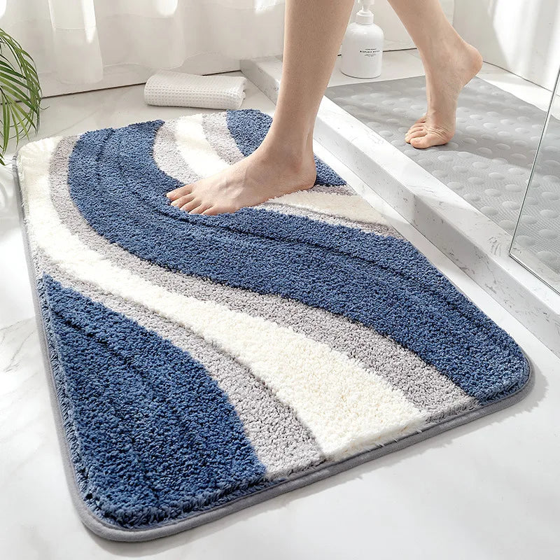 Microfibre Wave Bath Rug - Weave Blue
