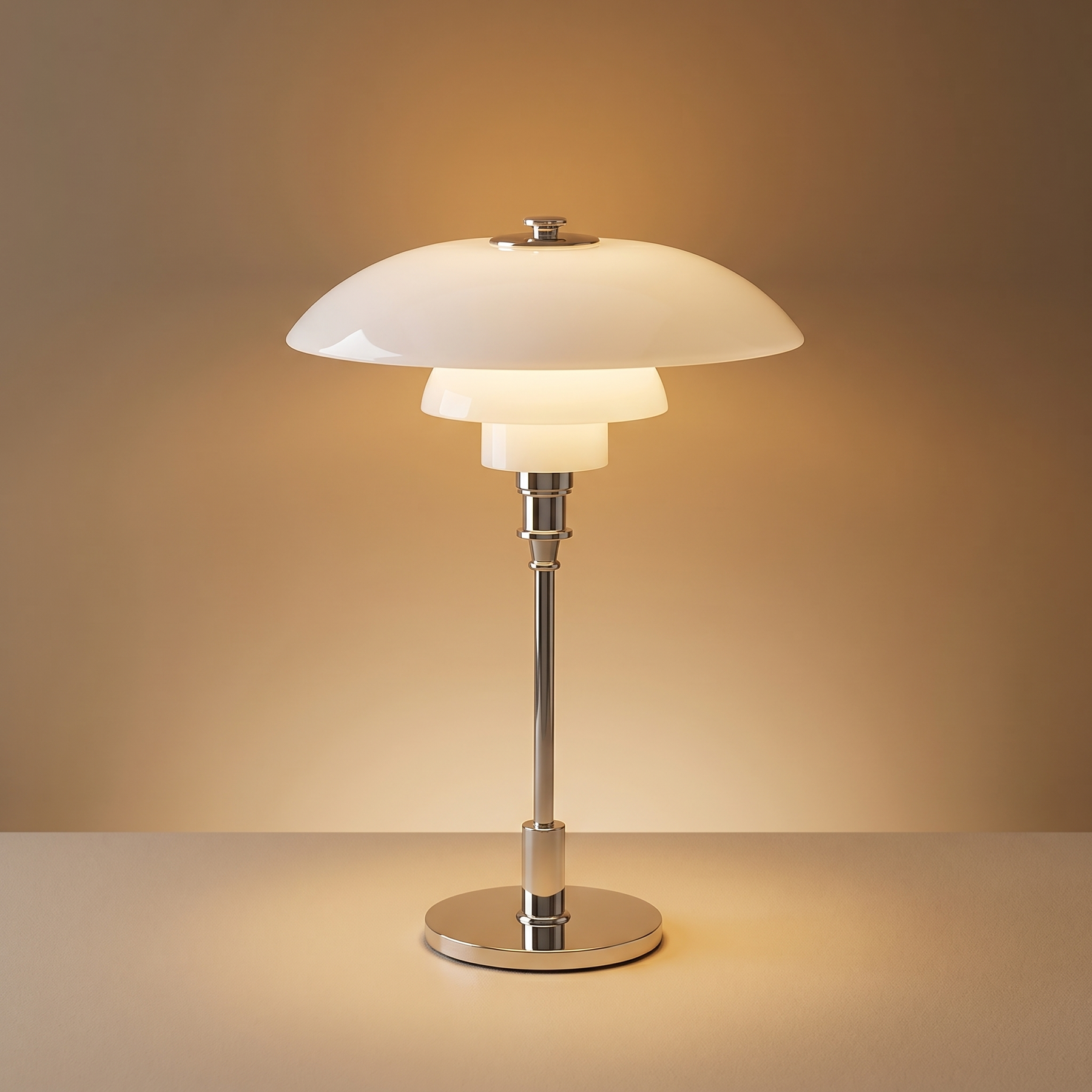 Danish Glass Table Lamp – Danish Glass Table Lamp – White and Silver