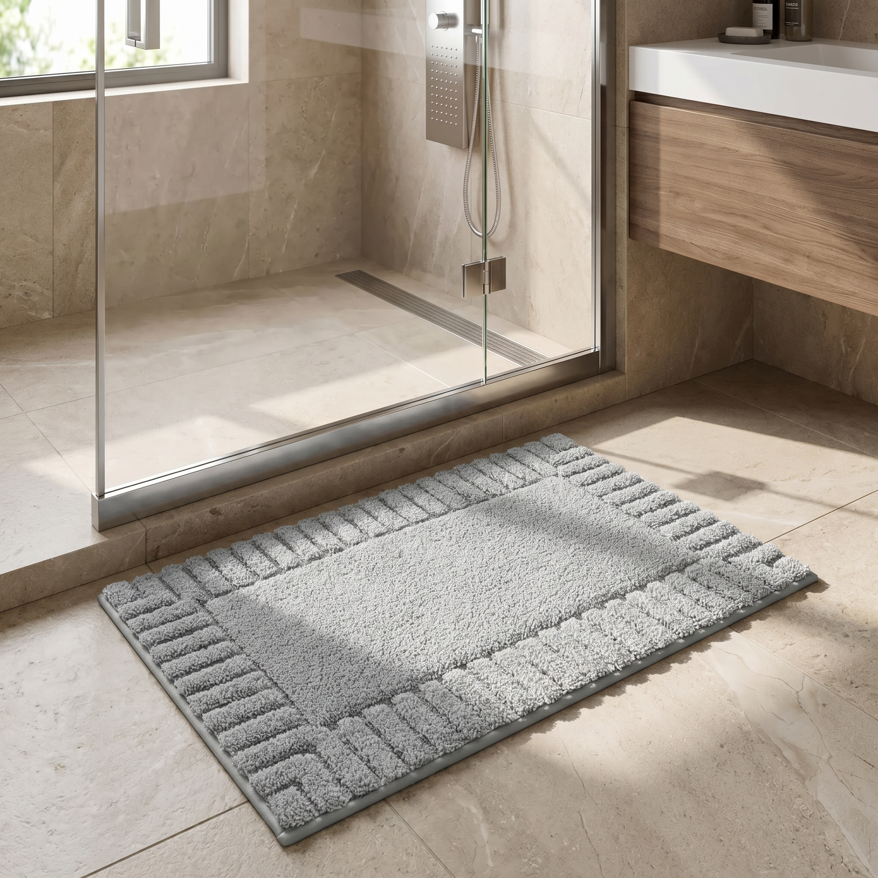 Quick-Dry Striped Bath Mat – Quick-Dry Striped Bath Mat – Ashy Sand / 40 x 60 cm