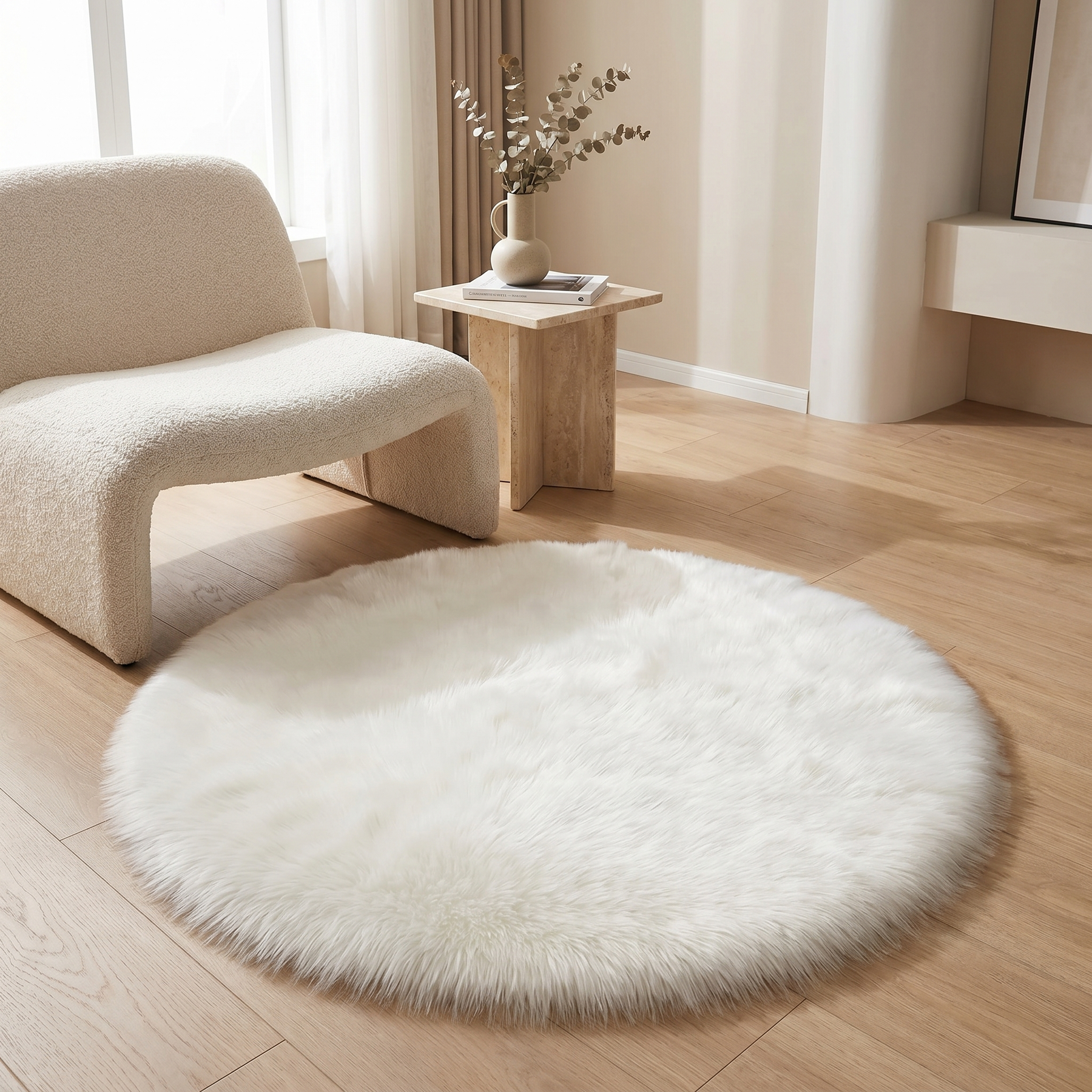 Round Plush Area Rug – Round Plush Area Rug – Snow / Ø60 cm