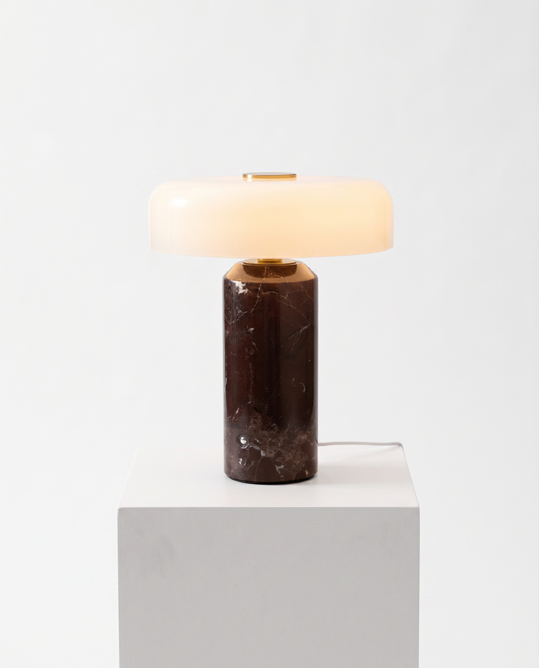 Cordless Marble & Opaline Table Lamp – Cordless Marble & Opaline Table Lamp – Ø18 x H21 cm / Dark Red / Warm Light