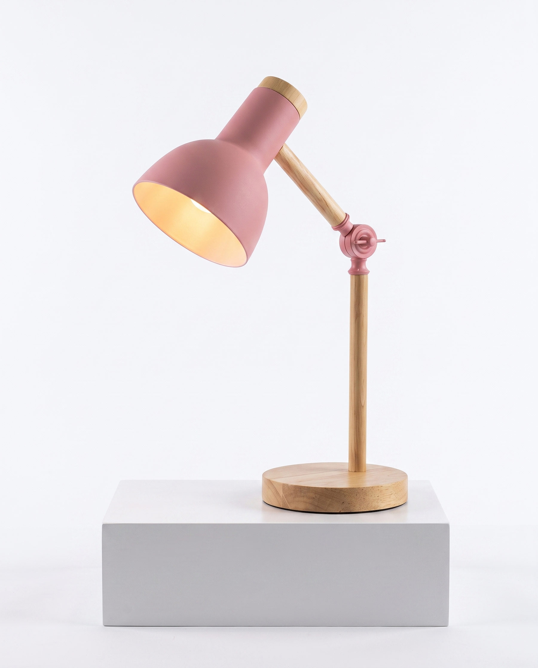 Adjustable Wood & Metal Desk Lamp – Adjustable Wood & Metal Desk Lamp – Pink / Warm White