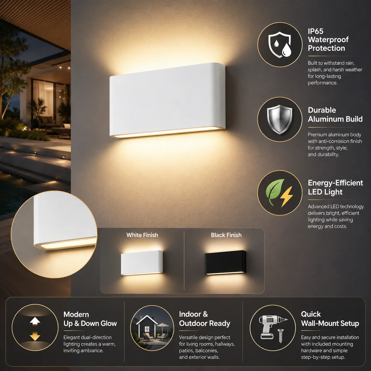 AeroBeam – Waterproof Aluminium Outdoor Wall Light