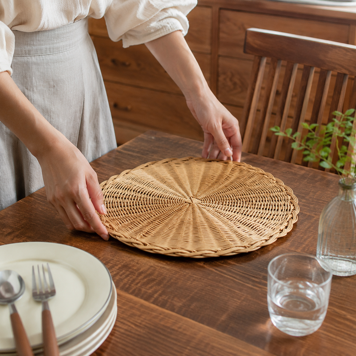 Woven Round Placemat - Styled Room Scene