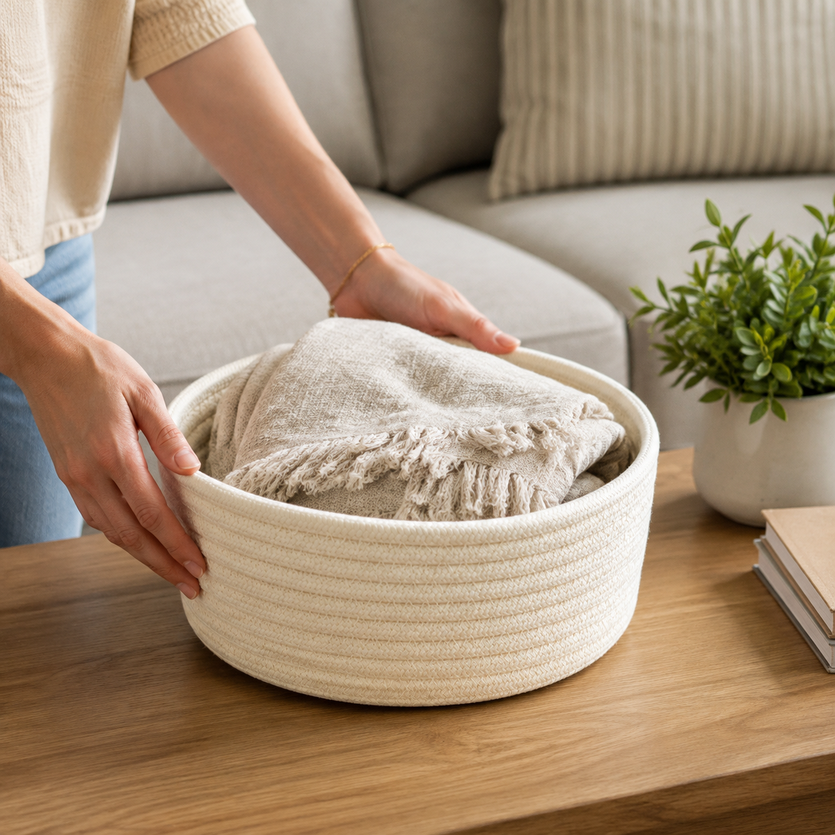 Cotton Rope Storage Basket - Styled Room Scene
