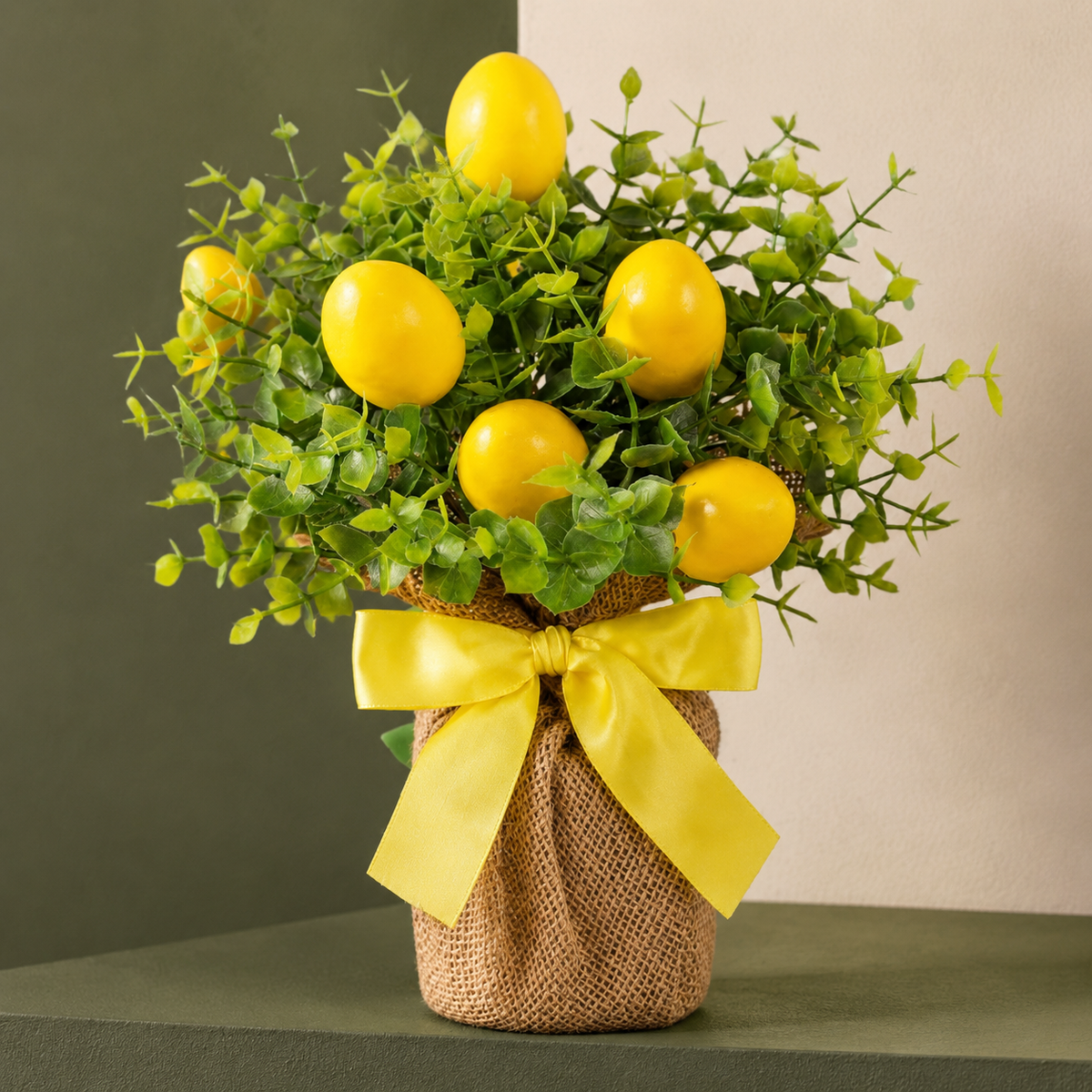 Artificial Lemon & Eucalyptus Arrangement - Yellow And Green