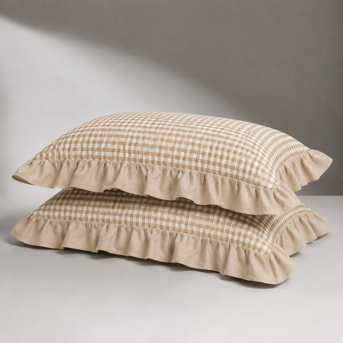 Ruffled Pillowcase - Camel Gingham