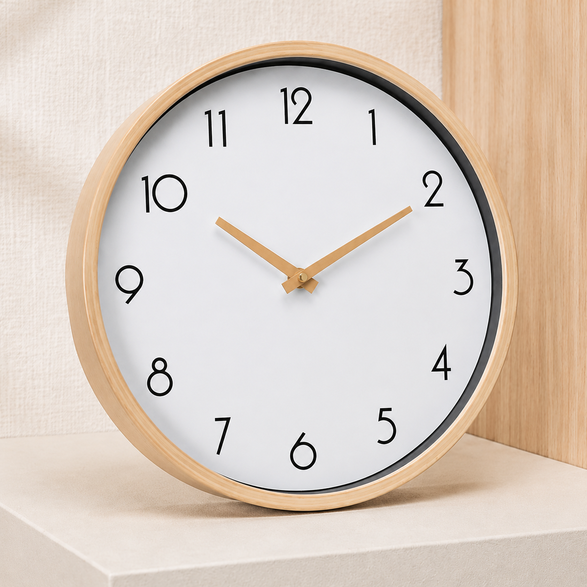 Wood-Grain Wall Clock - White Inner Frame Wood Grain Clock