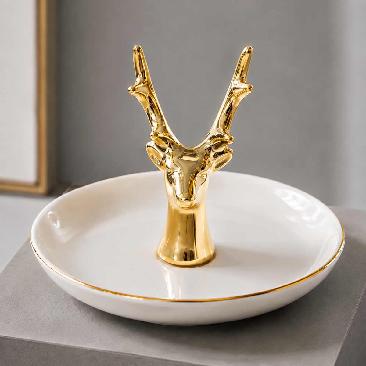 Porcelain Jewellery Tray - Gold Deer Head