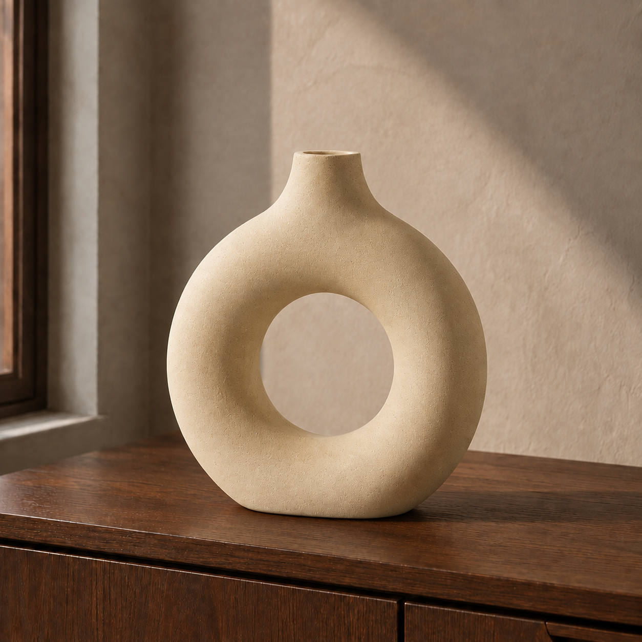Sculptural Ring Vase - Beige