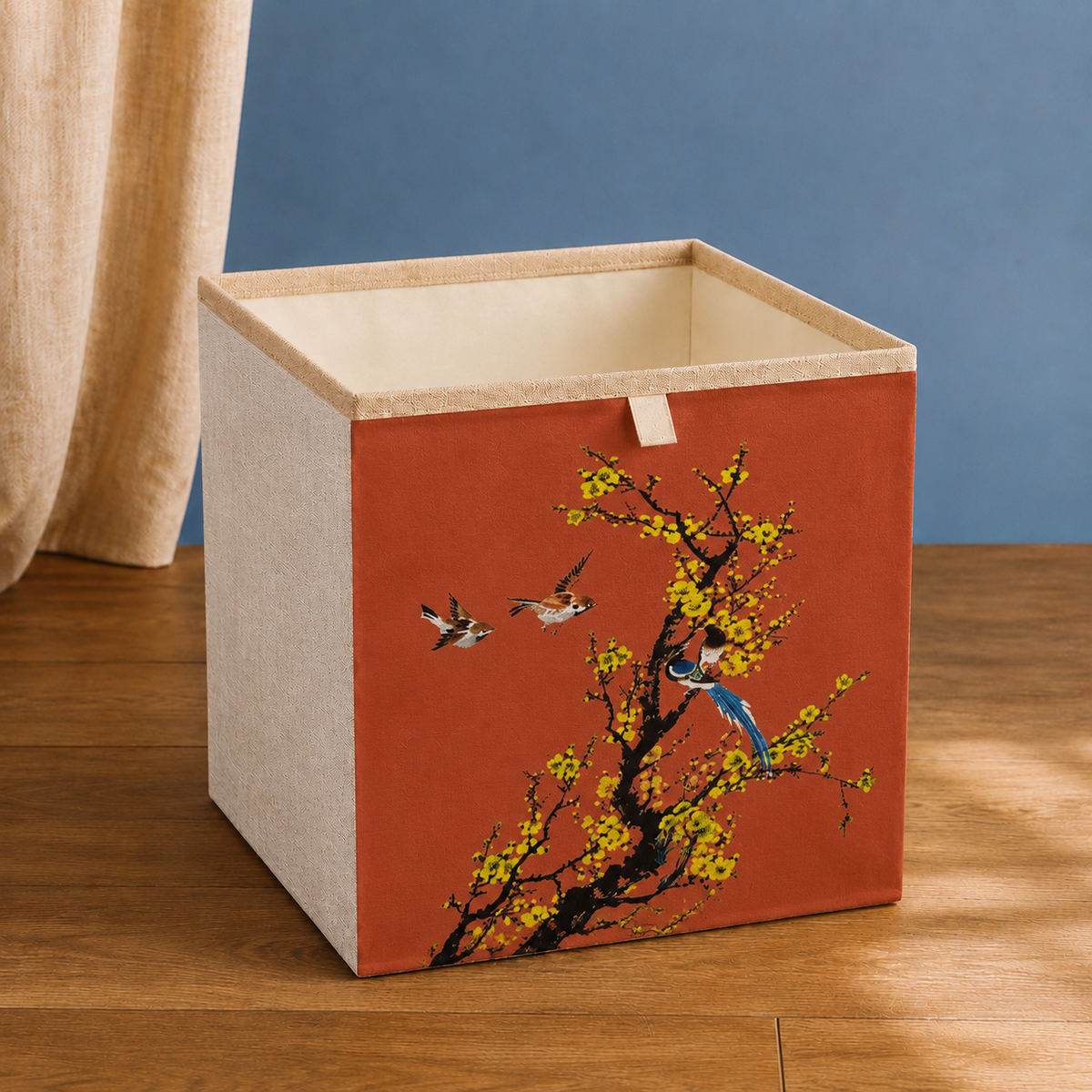 Printed Storage Basket - Terracotta Blossom Birds