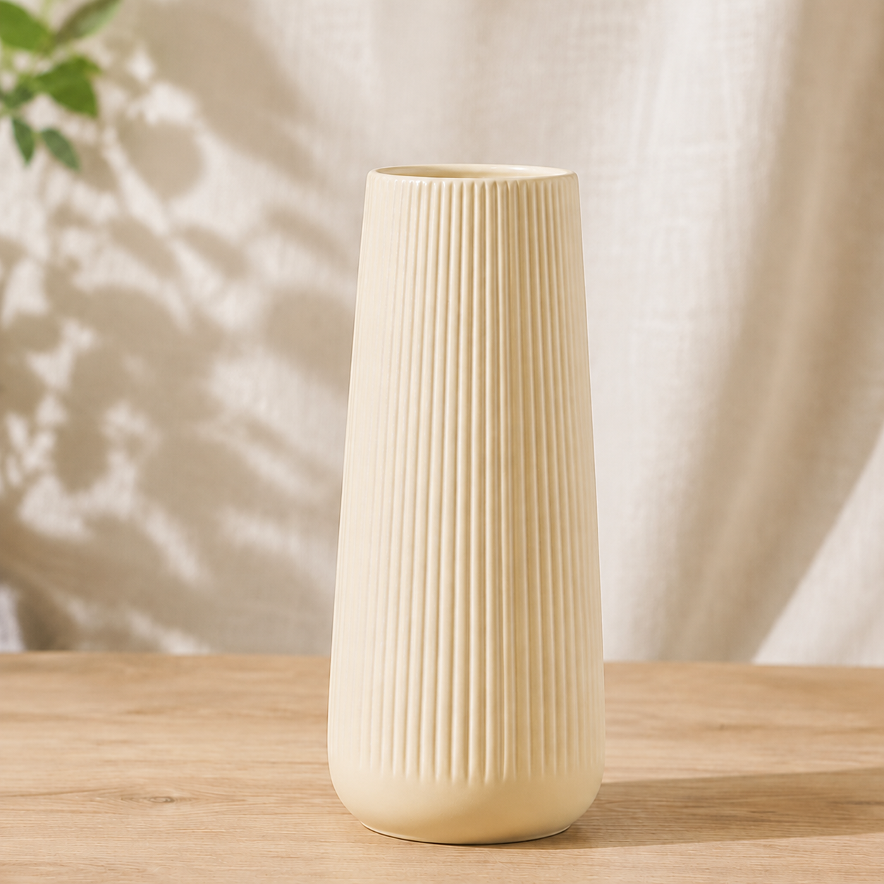Ribbed Ceramic Vase - Cream Yellow