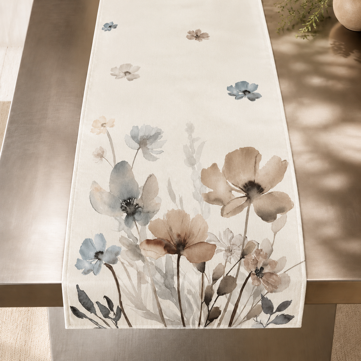 Botanical Table Runner - Taupe Watercolor Floral