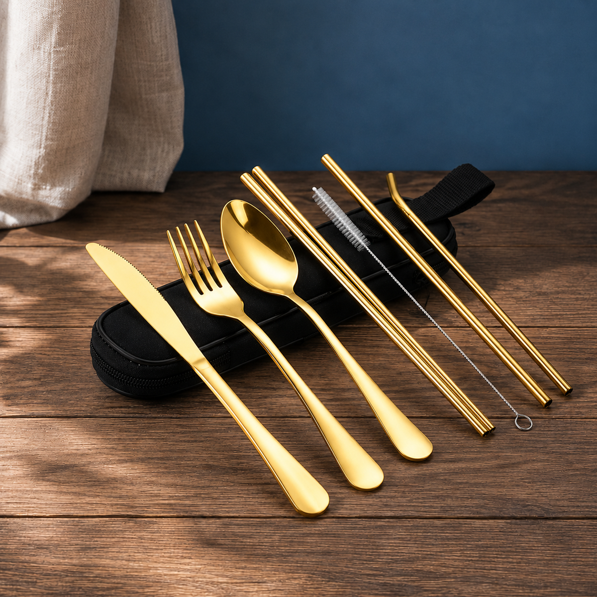 Travel Cutlery Set - Gold