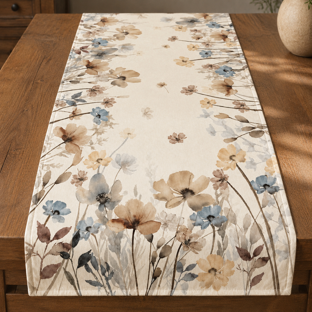 Botanical Table Runner - Muted Taupe Floral