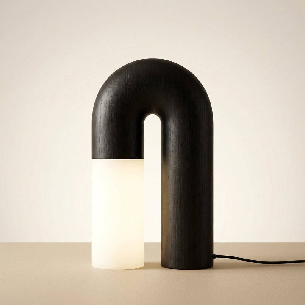 Arched Wood Table Lamp - Black