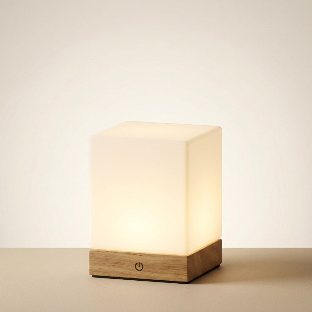 Matte Glass & Wood Table Lamp