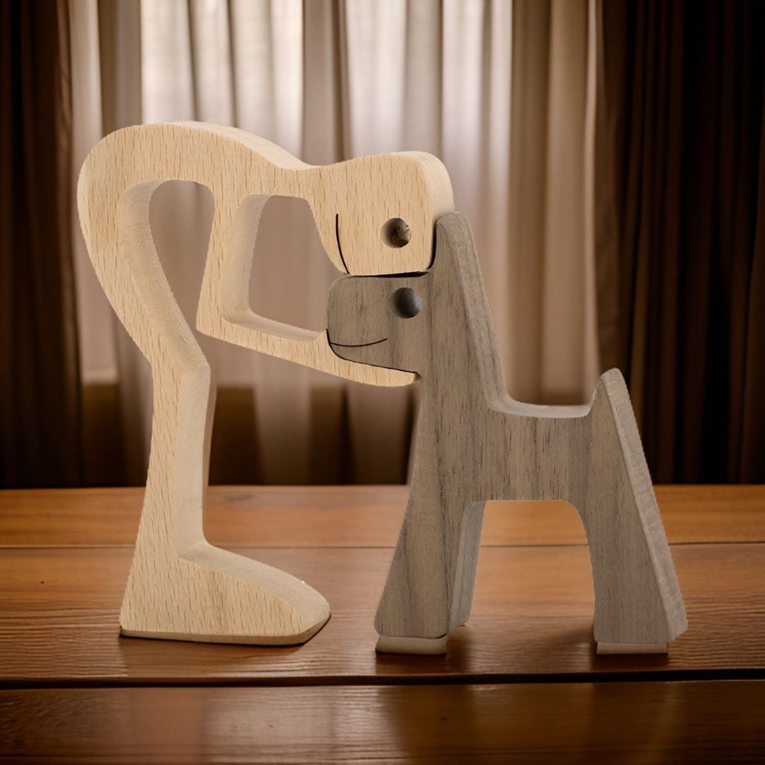 Handmade Wooden Dog & Owner Statue – Product view 5