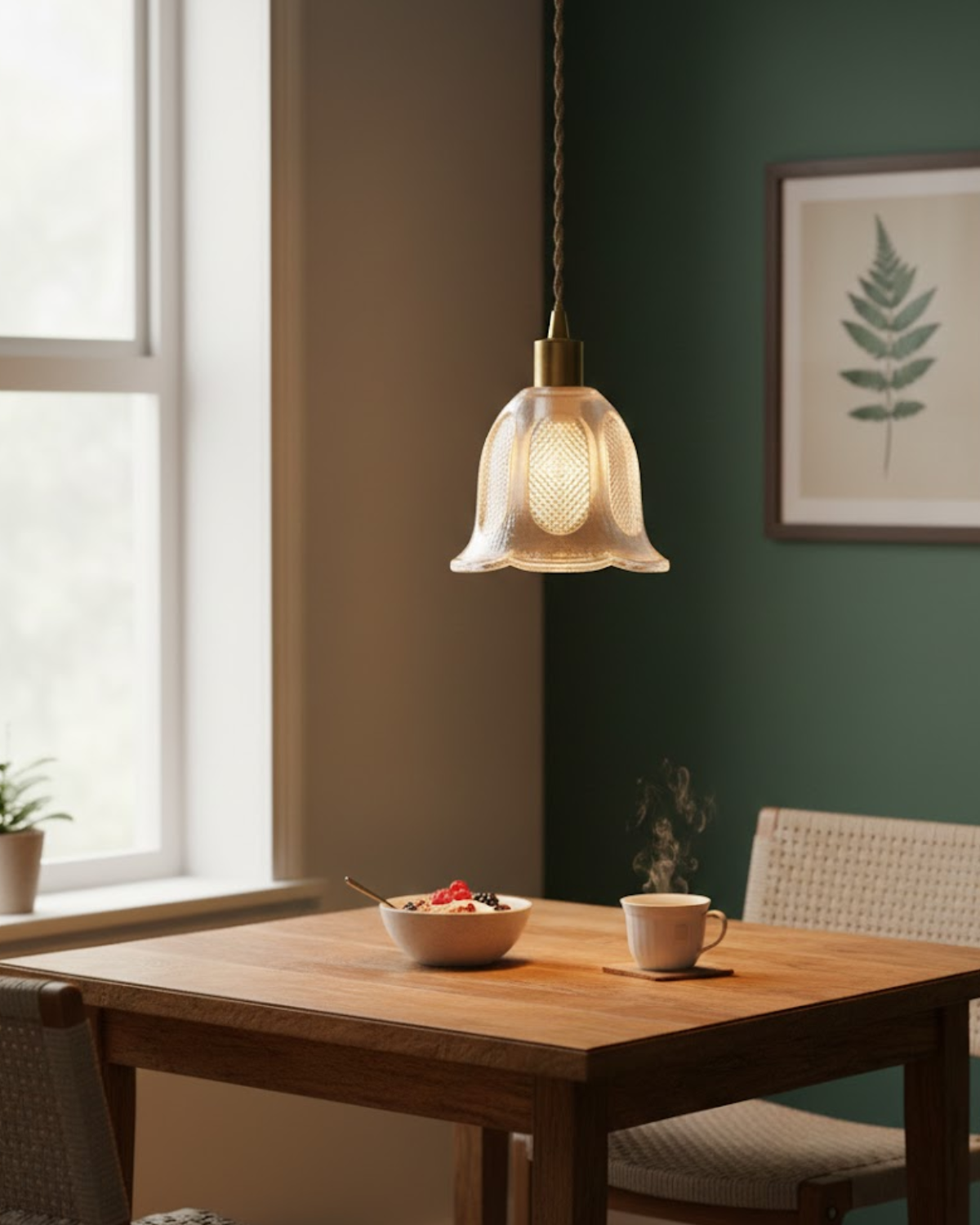 Pendant Light with a Fluted Flower-Shaped Shade – product view