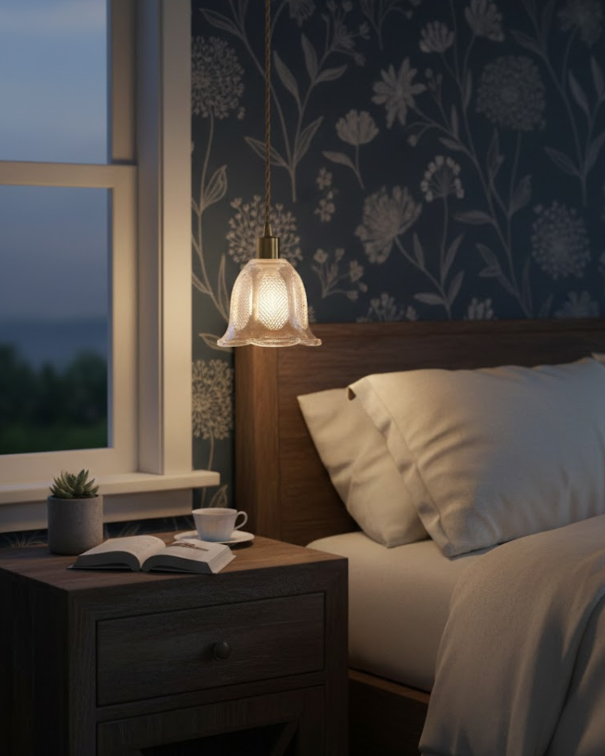 Pendant Light with a Fluted Flower-Shaped Shade – product view