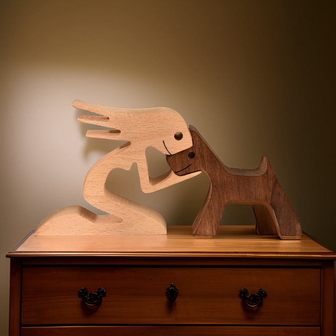 Handmade Wooden Dog & Owner Statue – Product view 6