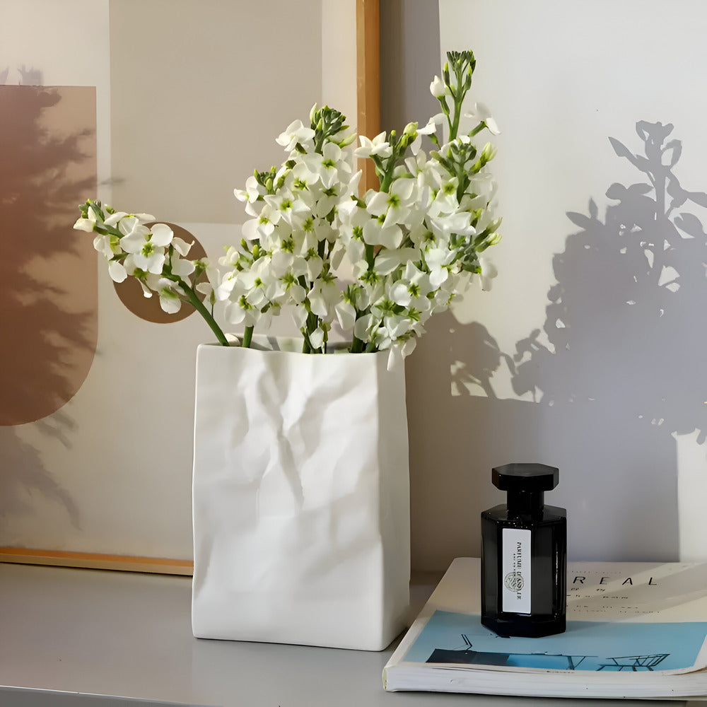 Paper Bag Style Ceramic Vase – Main product image