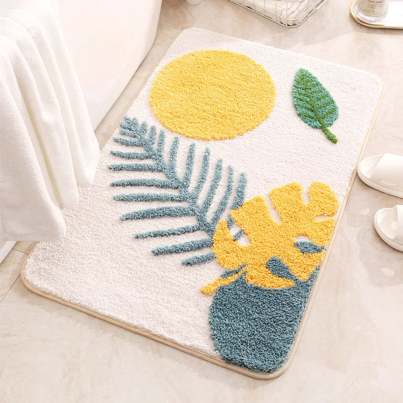 Leaf-Pattern Bath Rug - Blossom White