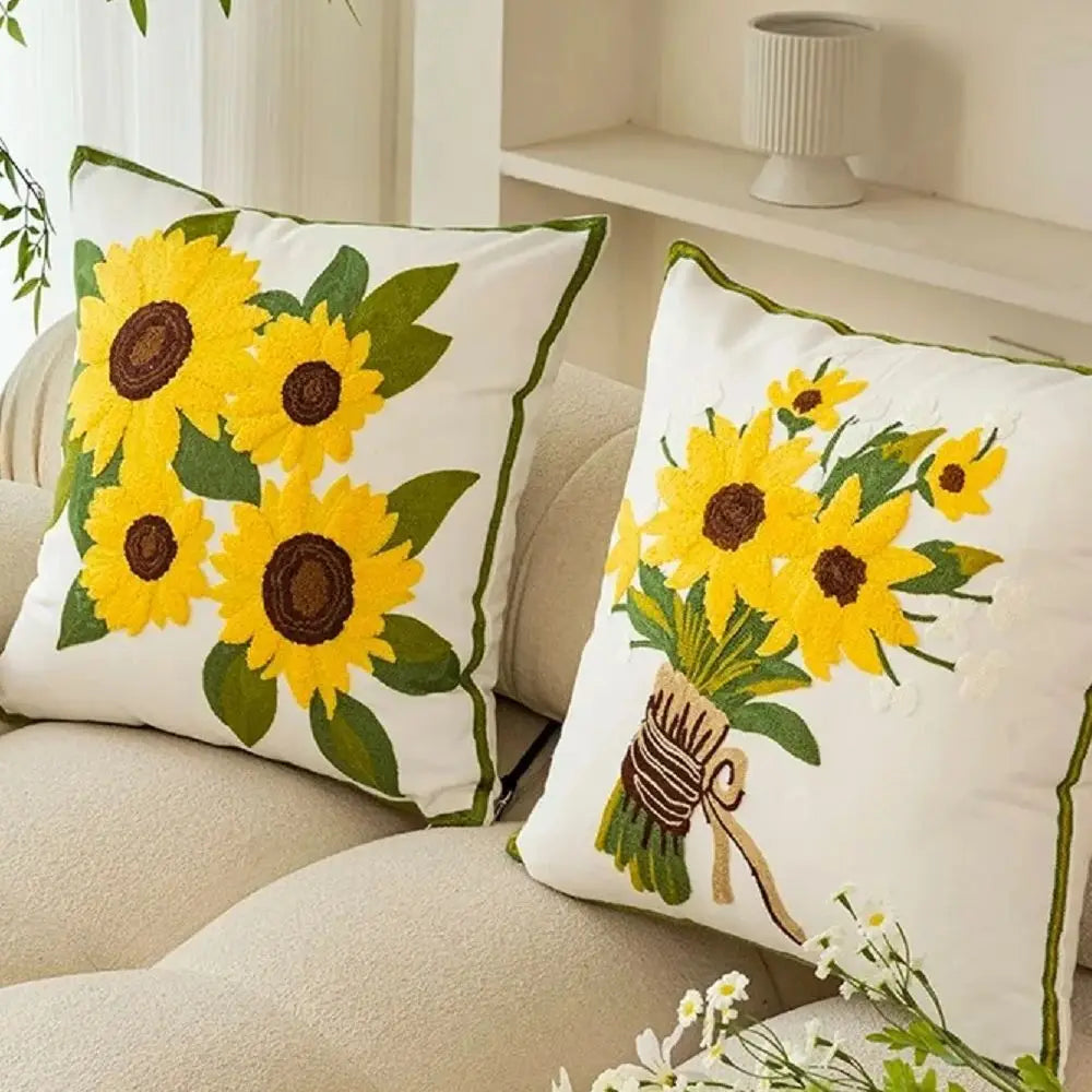 Embroidered Sunflower Cushion – Main product image