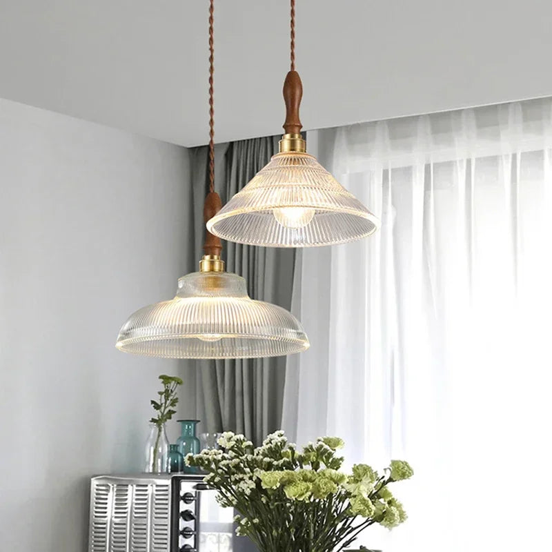 Glass & Wood Pendant Light – Main product image