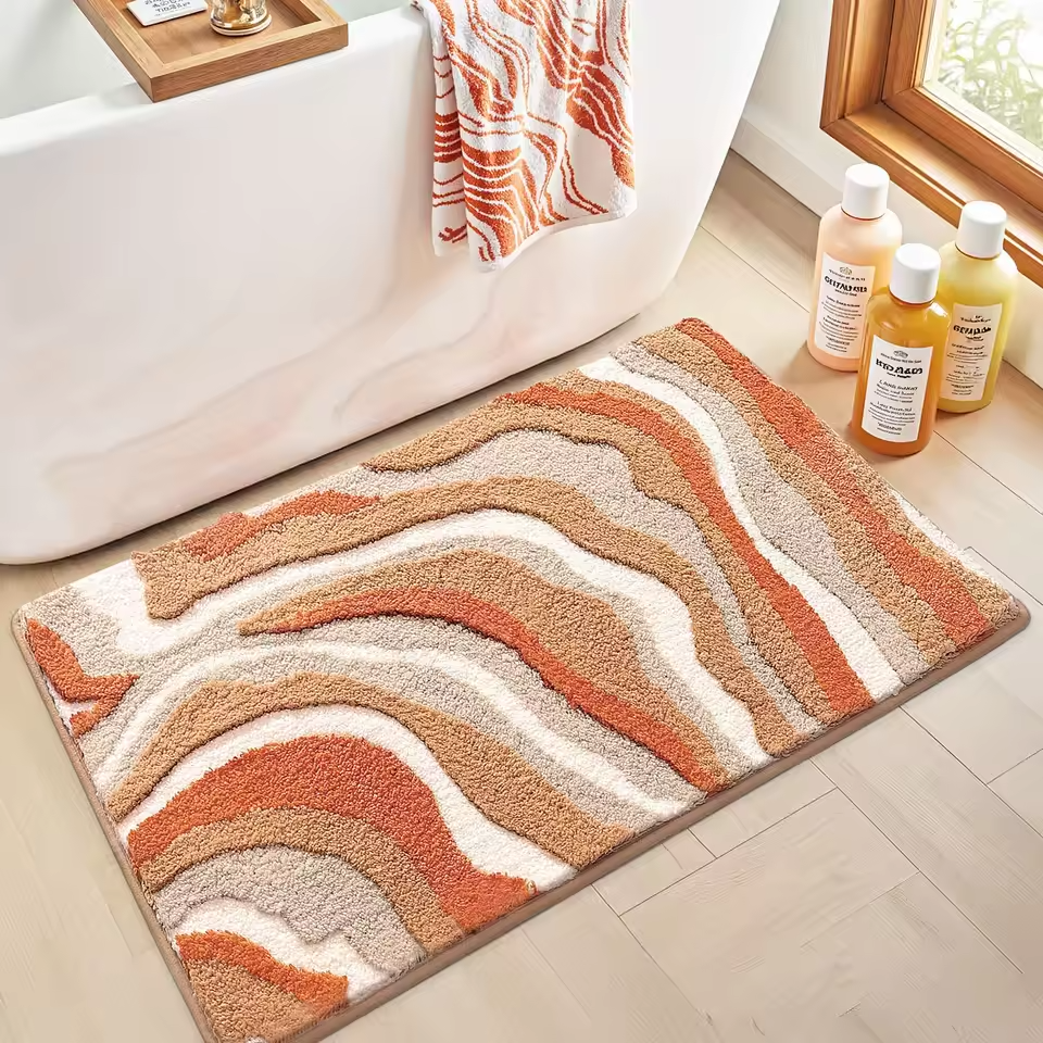 Two-Tone Wave Bath Rug - Sunset Amber