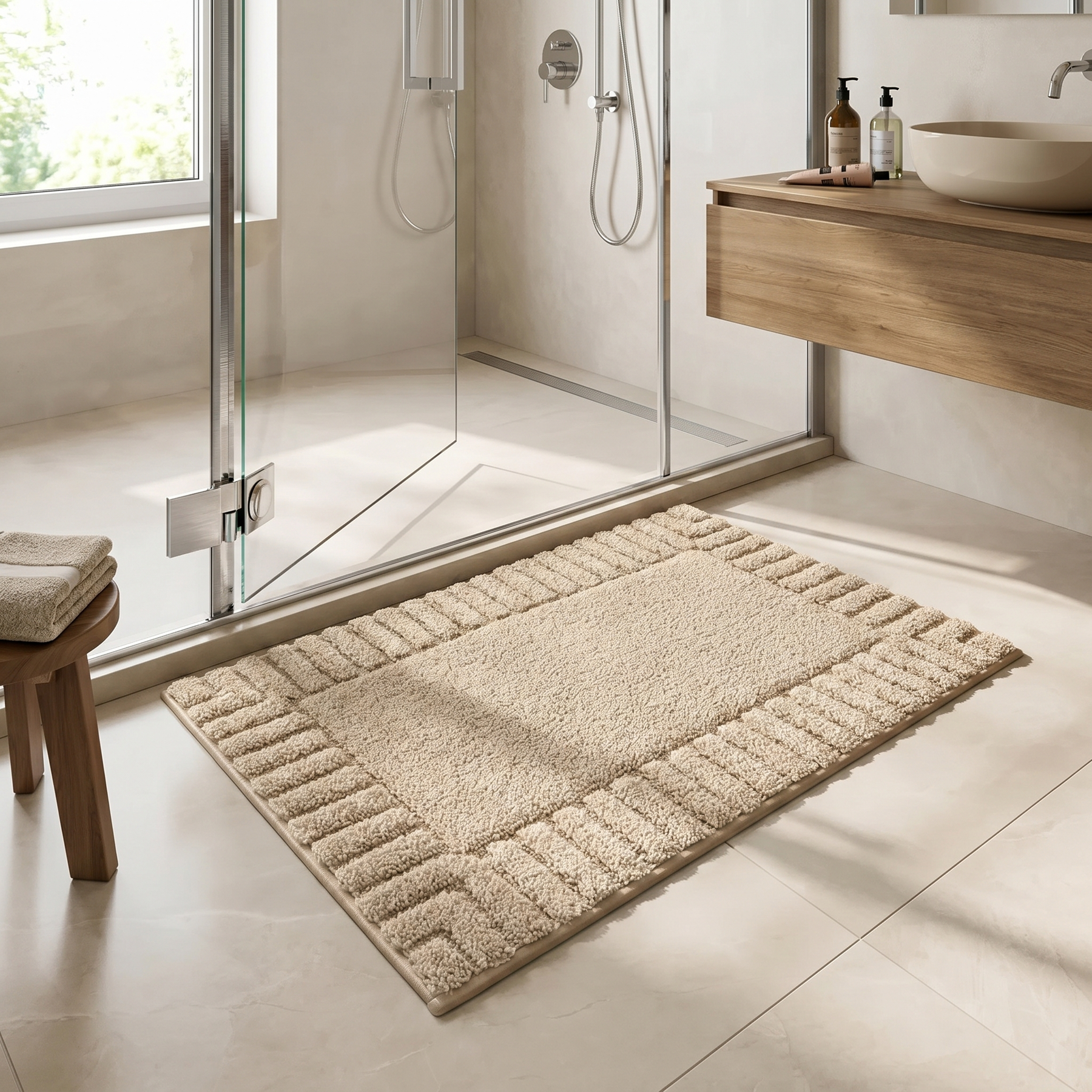 Quick-Dry Striped Bath Mat – Quick-Dry Striped Bath Mat – Cloudy Sand / 40 x 60 cm