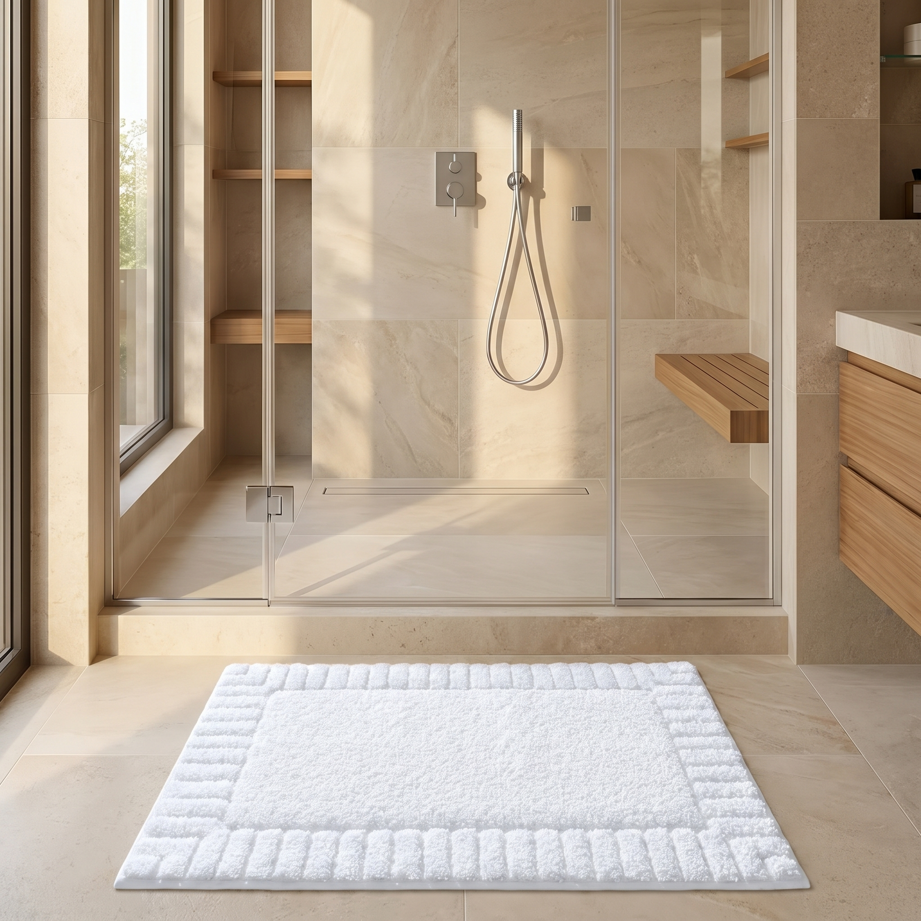 Quick-Dry Striped Bath Mat – Quick-Dry Striped Bath Mat – Frosty Sand / 40 x 60 cm