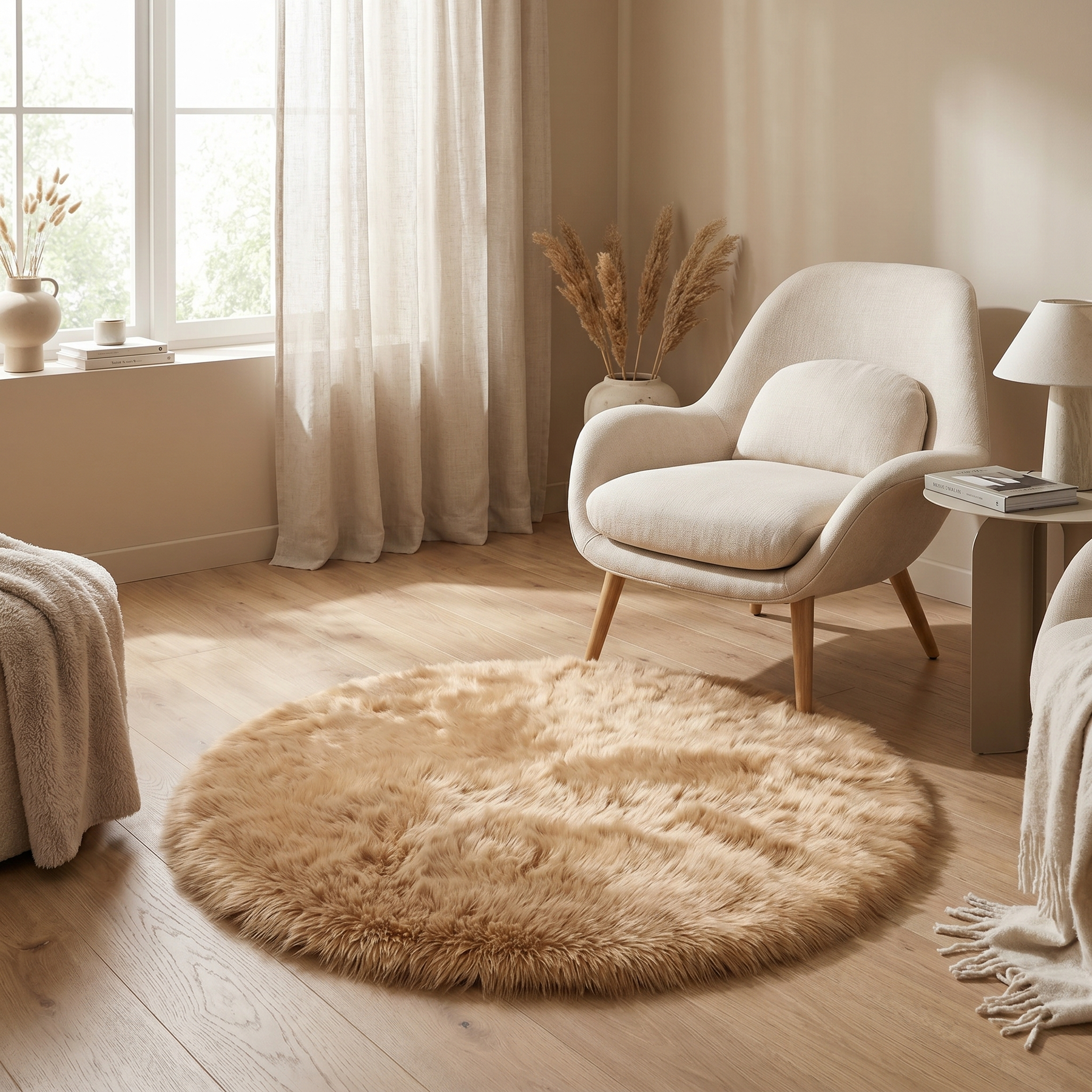 Round Plush Area Rug – Round Plush Area Rug – Honey / Ø60 cm