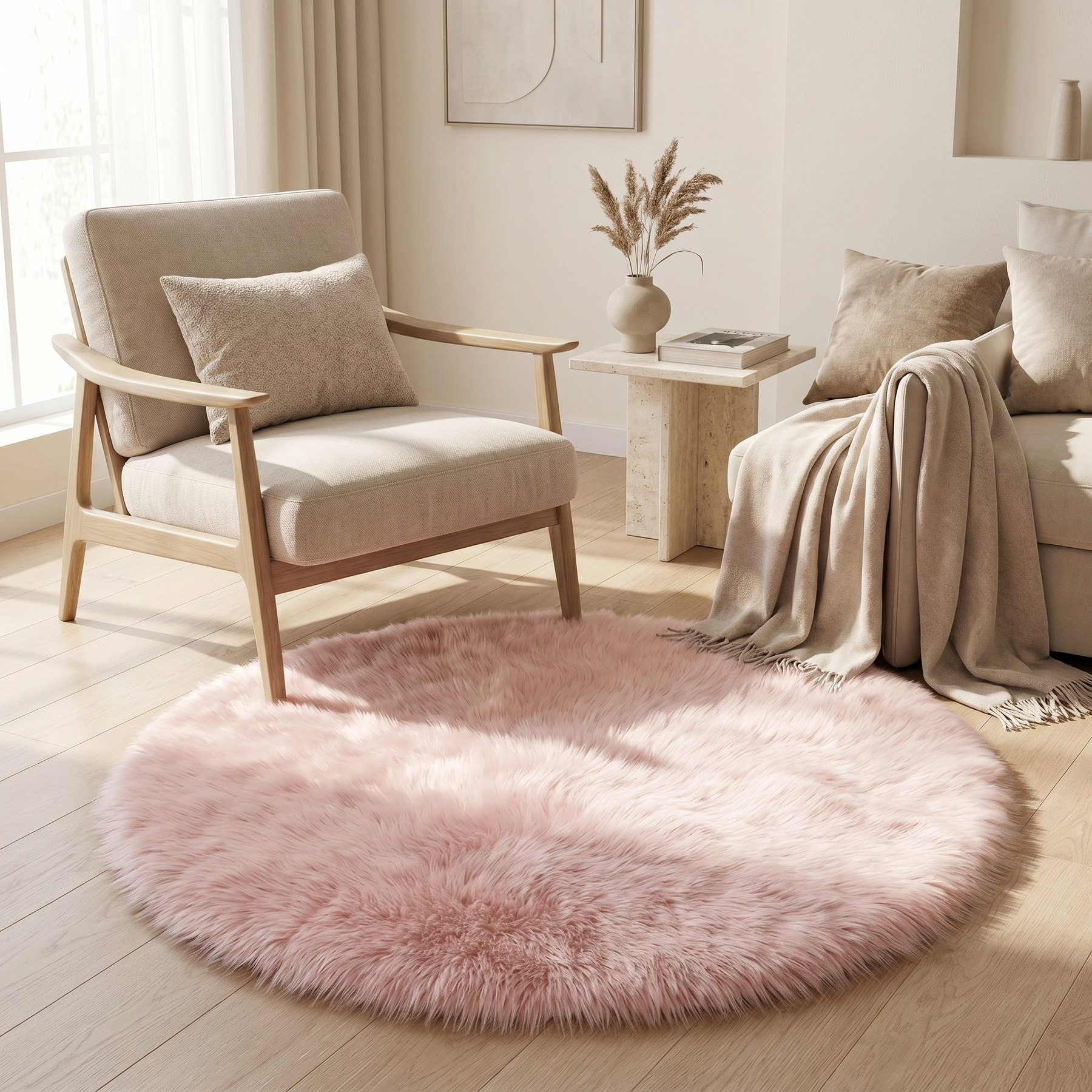 Round Plush Area Rug – Round Plush Area Rug – Blush / Ø60 cm