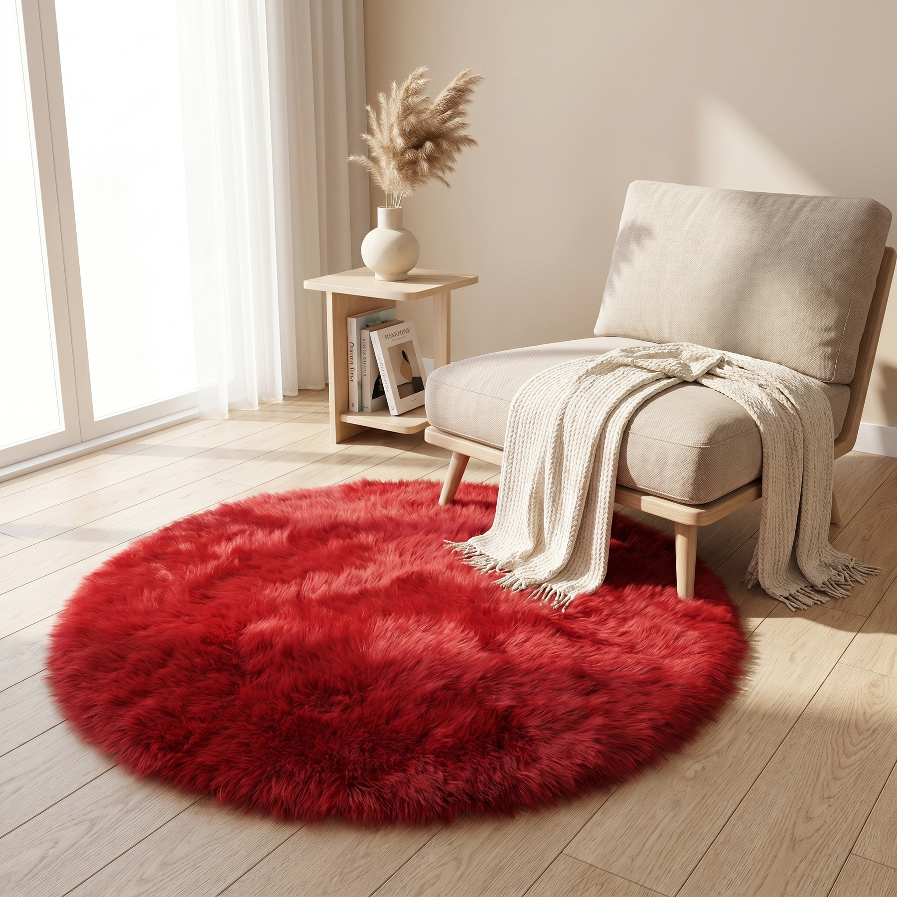 Round Plush Area Rug – Round Plush Area Rug – Ruby / Ø60 cm
