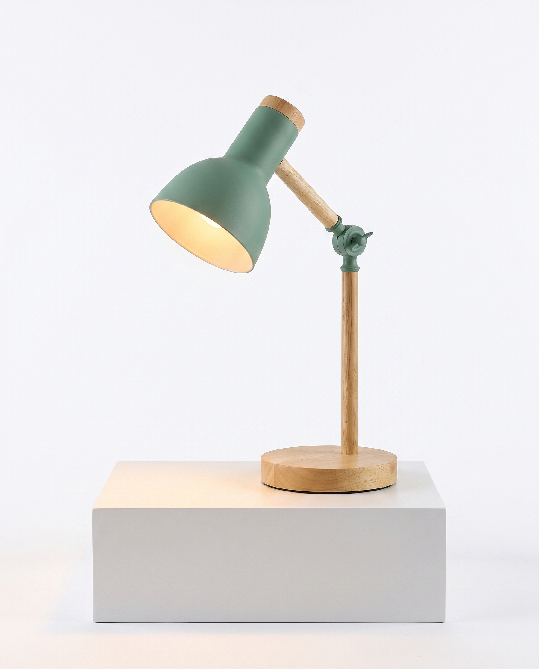 Adjustable Wood & Metal Desk Lamp – Adjustable Wood & Metal Desk Lamp – Mint Green / Warm White