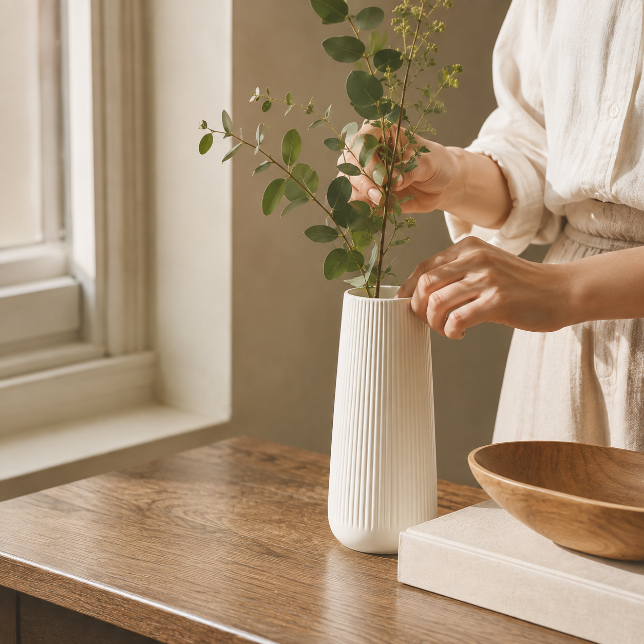 Ribbed Ceramic Vase - Styled Room Scene
