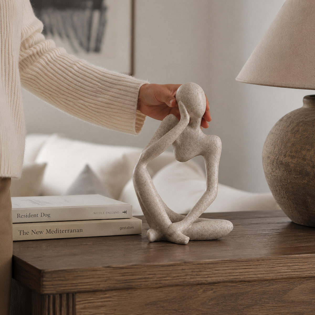 Sculptural Thinker Figurine - Styled Room Scene