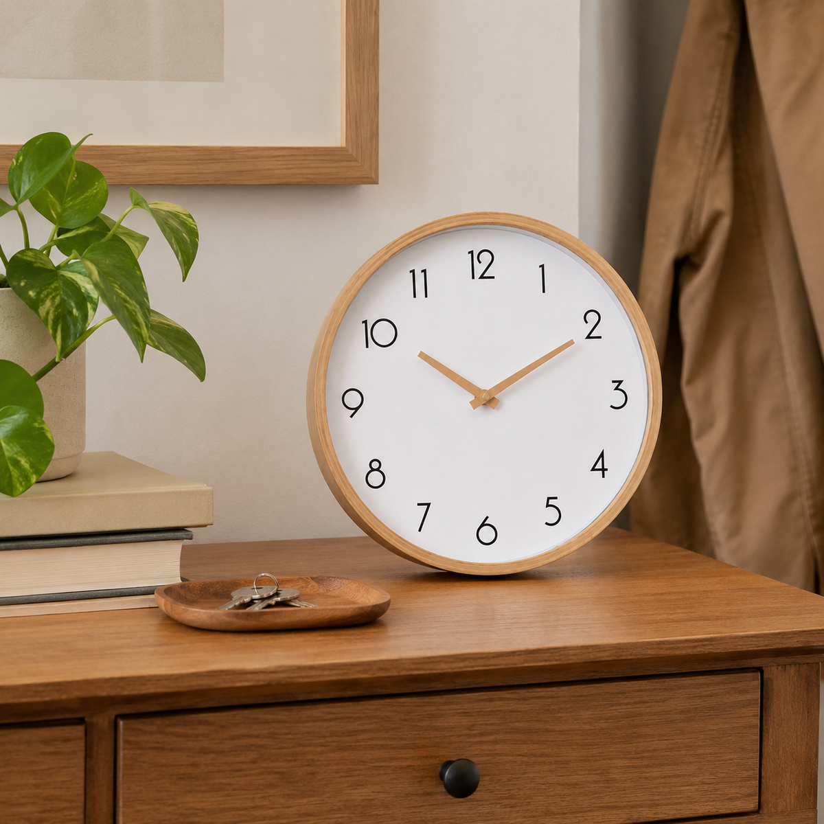 Wood-Grain Wall Clock - Styled Room Scene