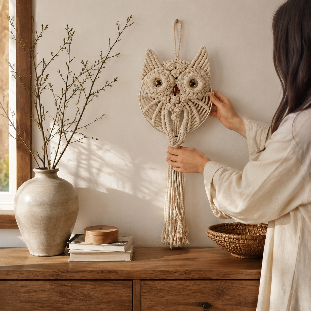 Macramé Owl Wall Hanging - Styled Room Scene