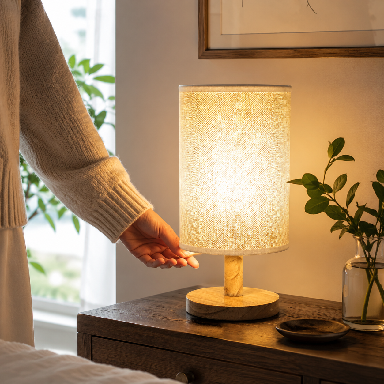 Woven Bamboo Shade Table Lamp - Styled Room Scene