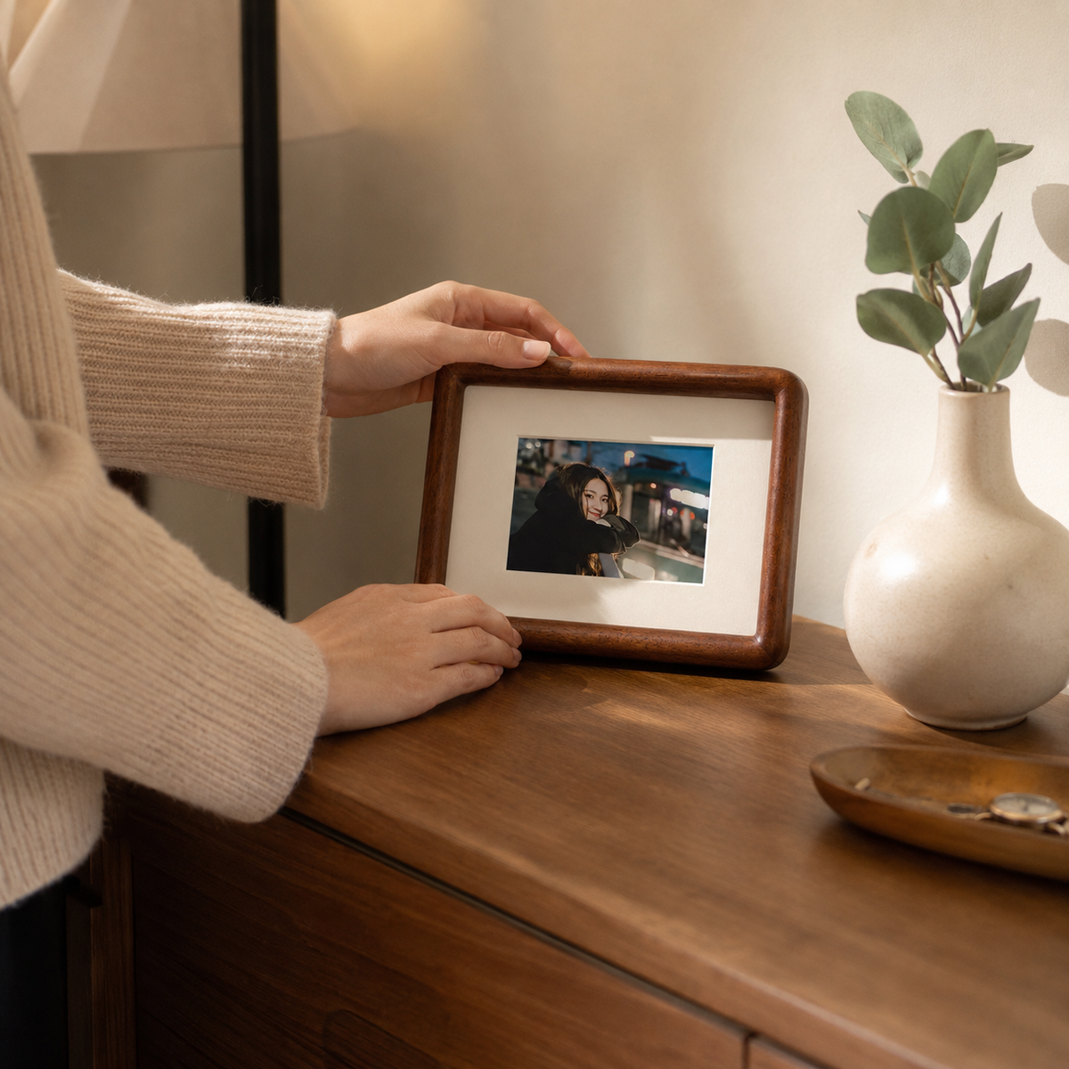Rounded Wood Photo Frame - Styled Room Scene
