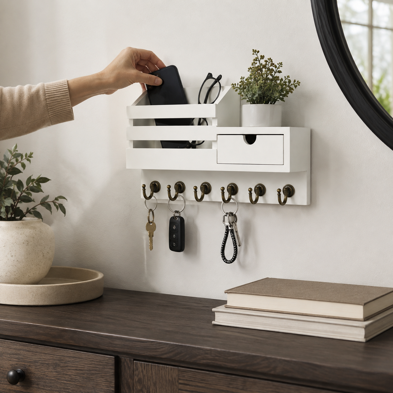 Wooden Wall Key Organiser - Styled Room Scene