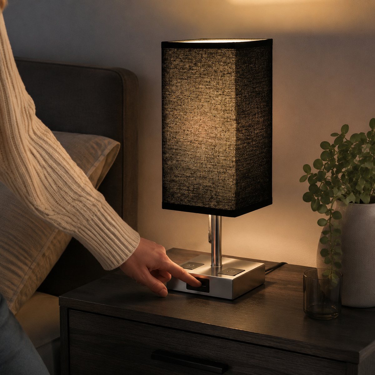 Linen Shade Table Lamp - Styled Room Scene