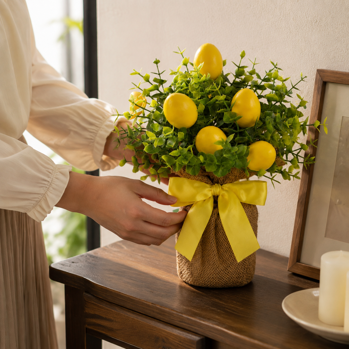 Artificial Lemon & Eucalyptus Arrangement - Styled Room Scene