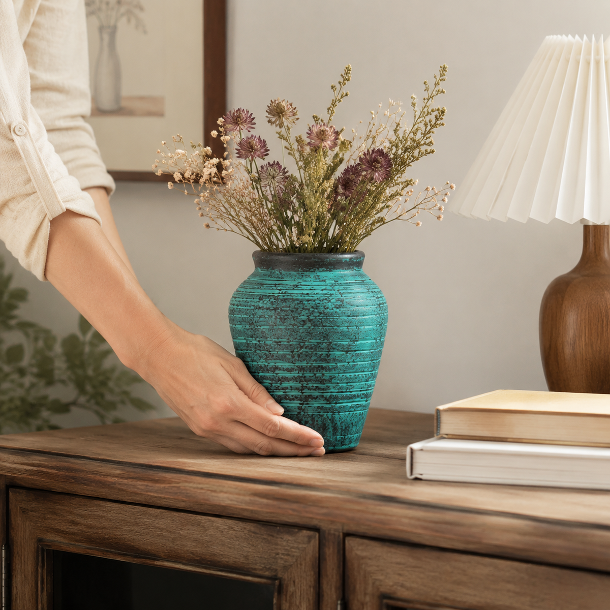 Verdigris Decorative Vase - Styled Room Scene