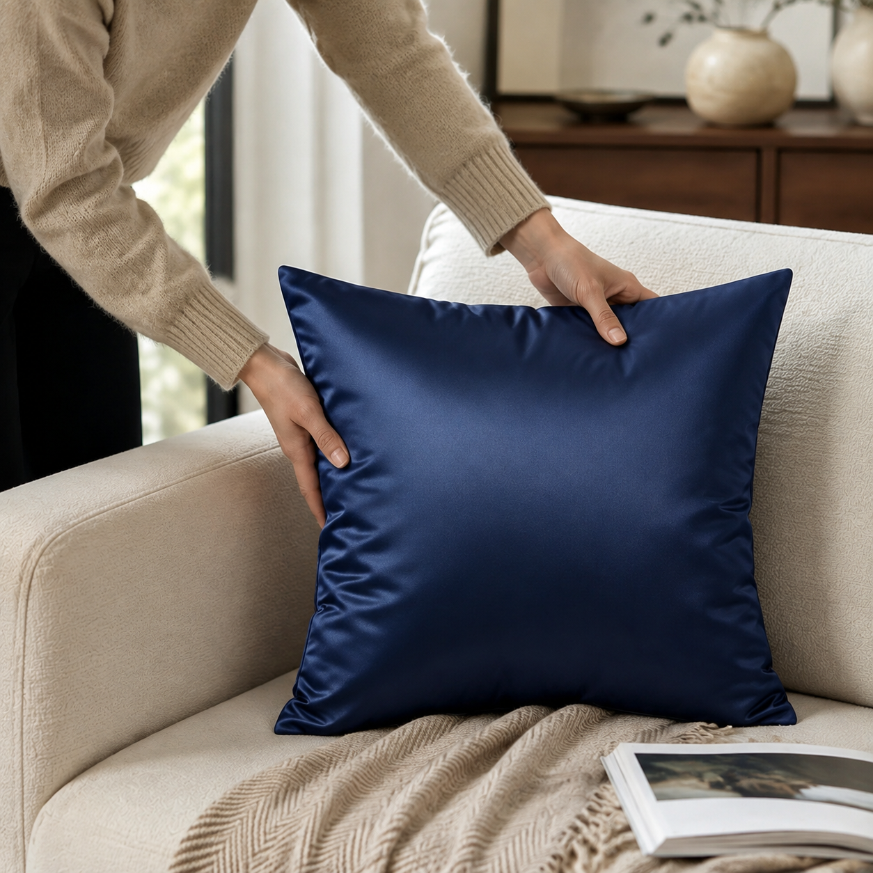 Satin Cushion Covers - Styled Room Scene