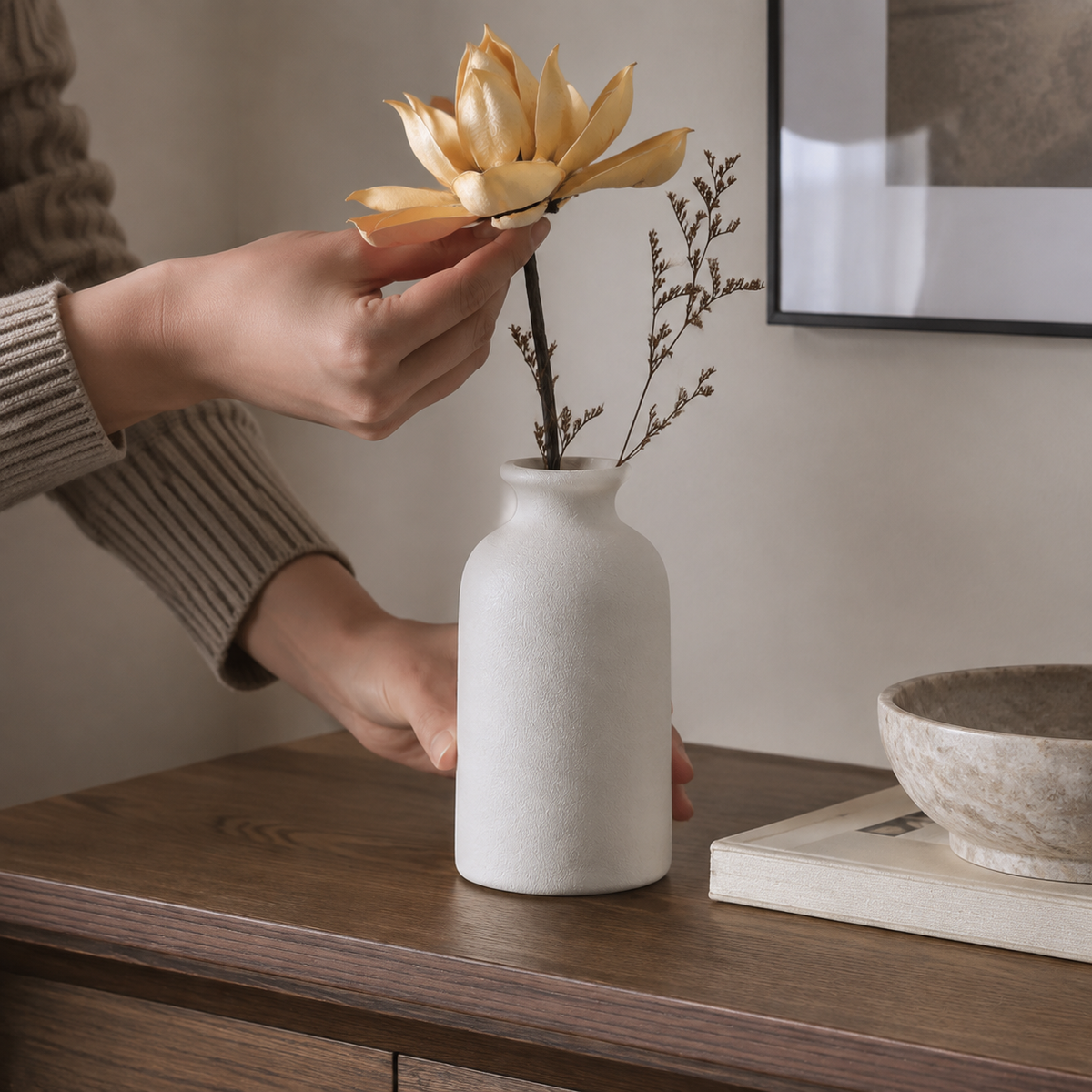 Textured Ceramic Vase Set - Styled Room Scene
