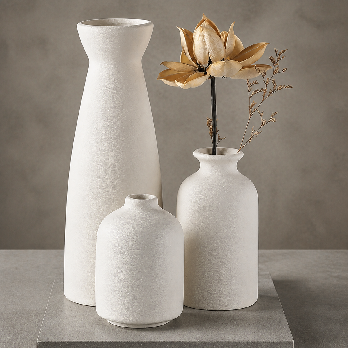 Textured Ceramic Vase Set - White